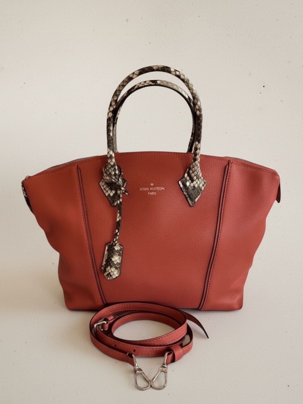 Louis Vuitton Soft Lockit MM Cachemire Calfskin Python Leather Terracotta P0086